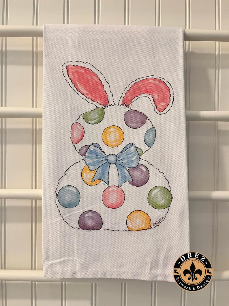 Easter Bunny with Polka Dots Tea Towel