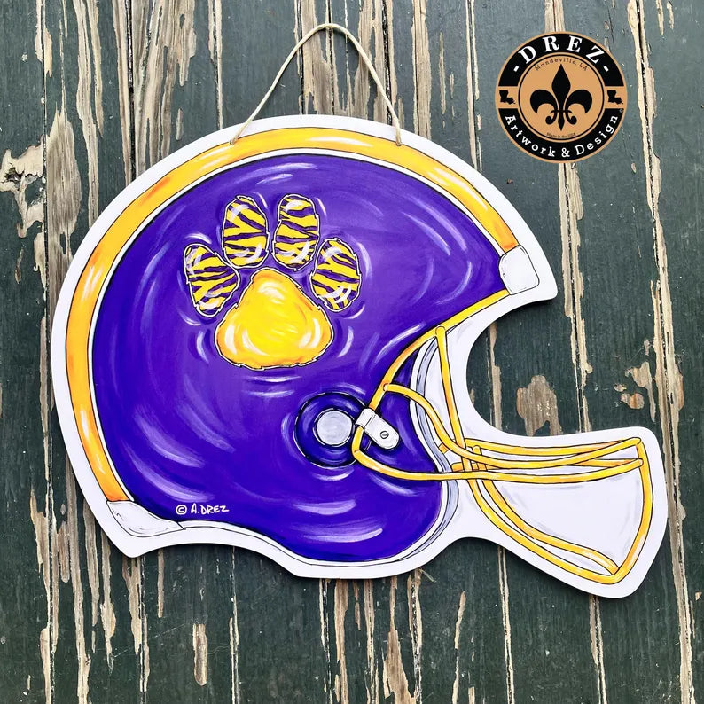 Helmet- Purple & Gold Door Hanger
