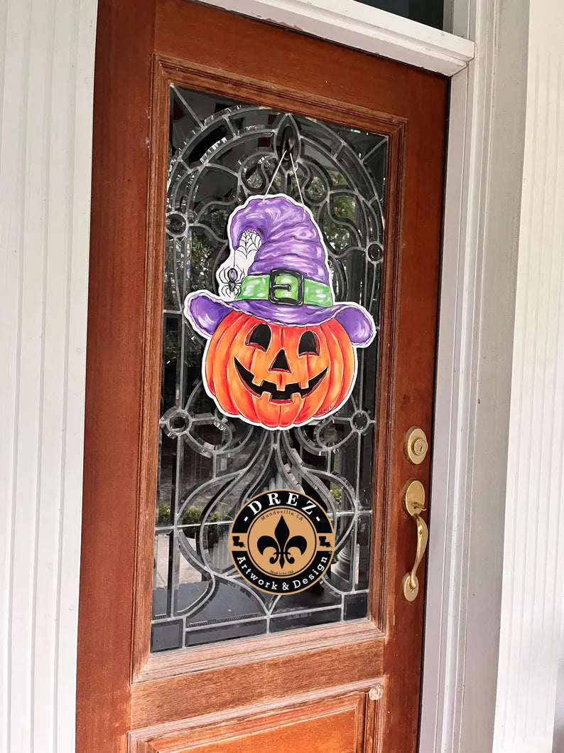Pumpkin w/Witch Hat Door Hanger