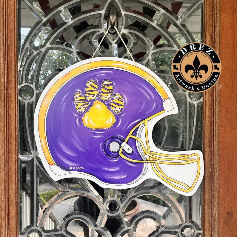 Helmet- Purple & Gold Door Hanger