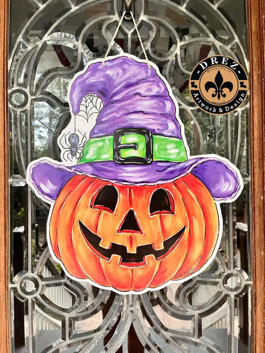 Pumpkin w/Witch Hat Door Hanger