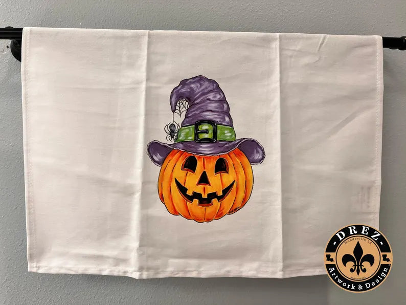 Pumpkin w/Witch Hat Tea Towel