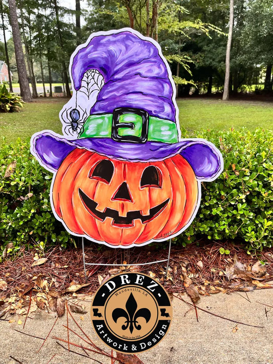 Pumpkin w/Witch Hat Yard Stake