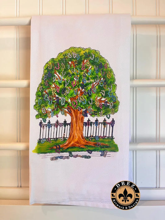 Mardi Gras Bead Tree Tea Towel