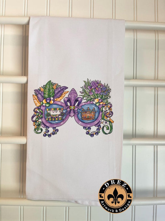 Mardi Gras Sunglasses Tea Towel