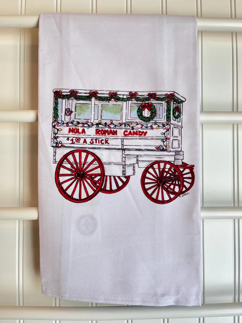 Christmas Roman Candy Cart Tea Towel