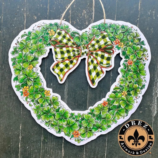 St. Patties Day Heart Wreath Door Hanger