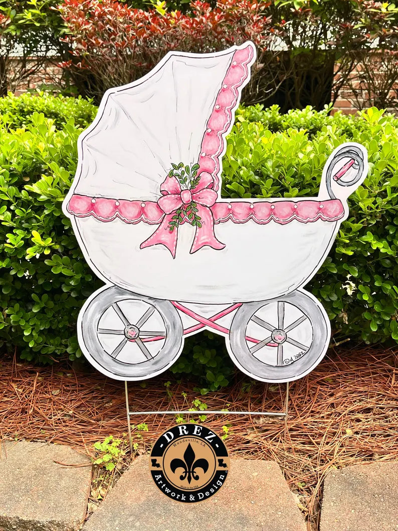 Baby Carriages Yellow/Blue/Pink Yard Stake