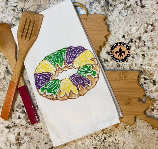 Mardi Gras King Cake Horizontal Tea Towel