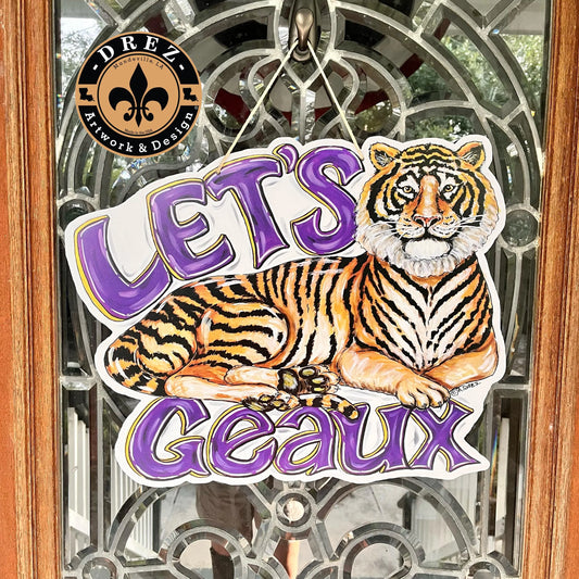 Tiger Body- Let's Geaux Door Hanger