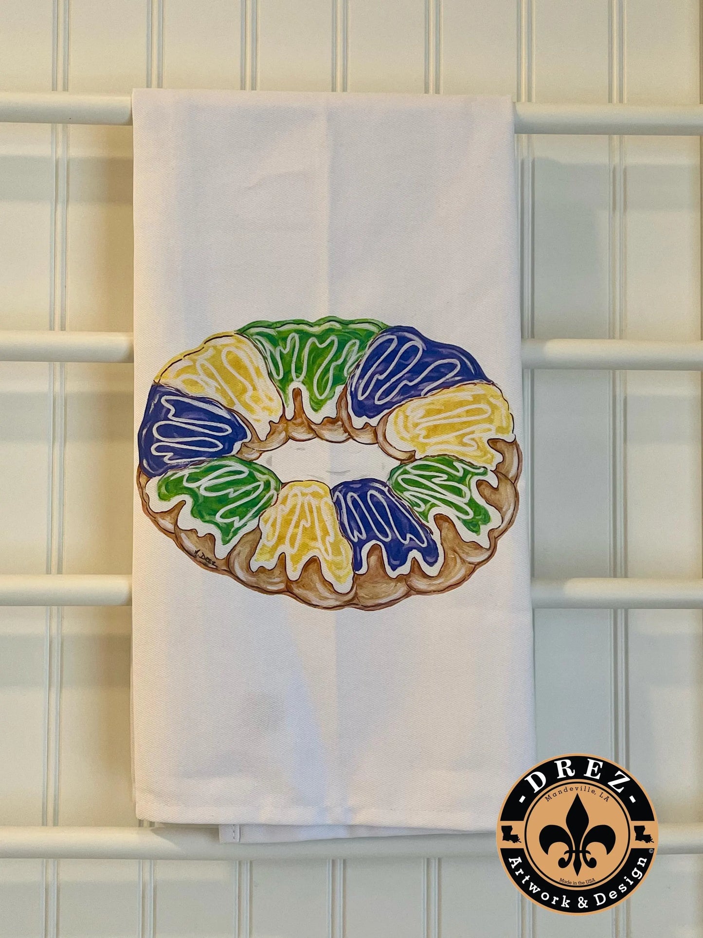 Mardi Gras King Cake Horizontal Tea Towel