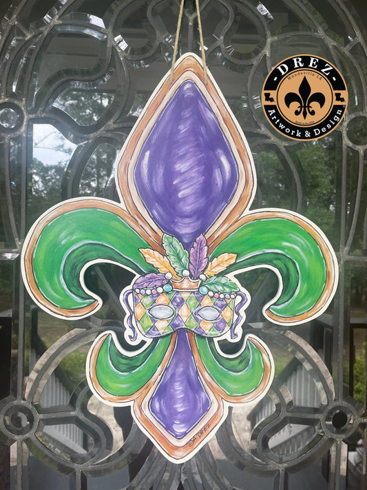 Mardi Gras FDL with Mask Door Hanger