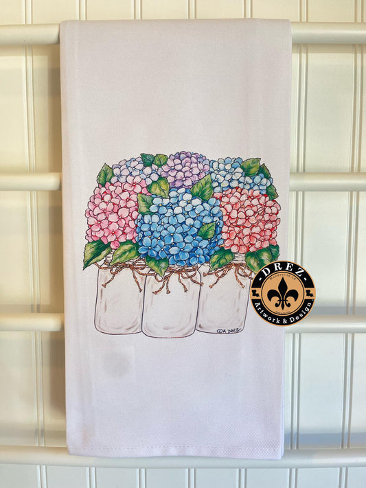 Hydrangea Mason Jar Trio Tea Towel